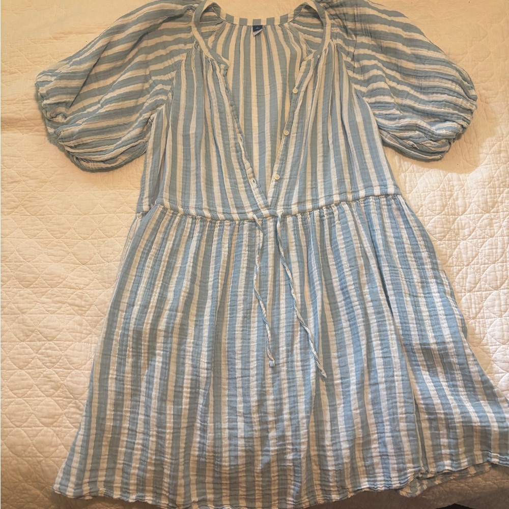 Waist-Defined Puff-Sleeve Printed Mini Shirt Dress